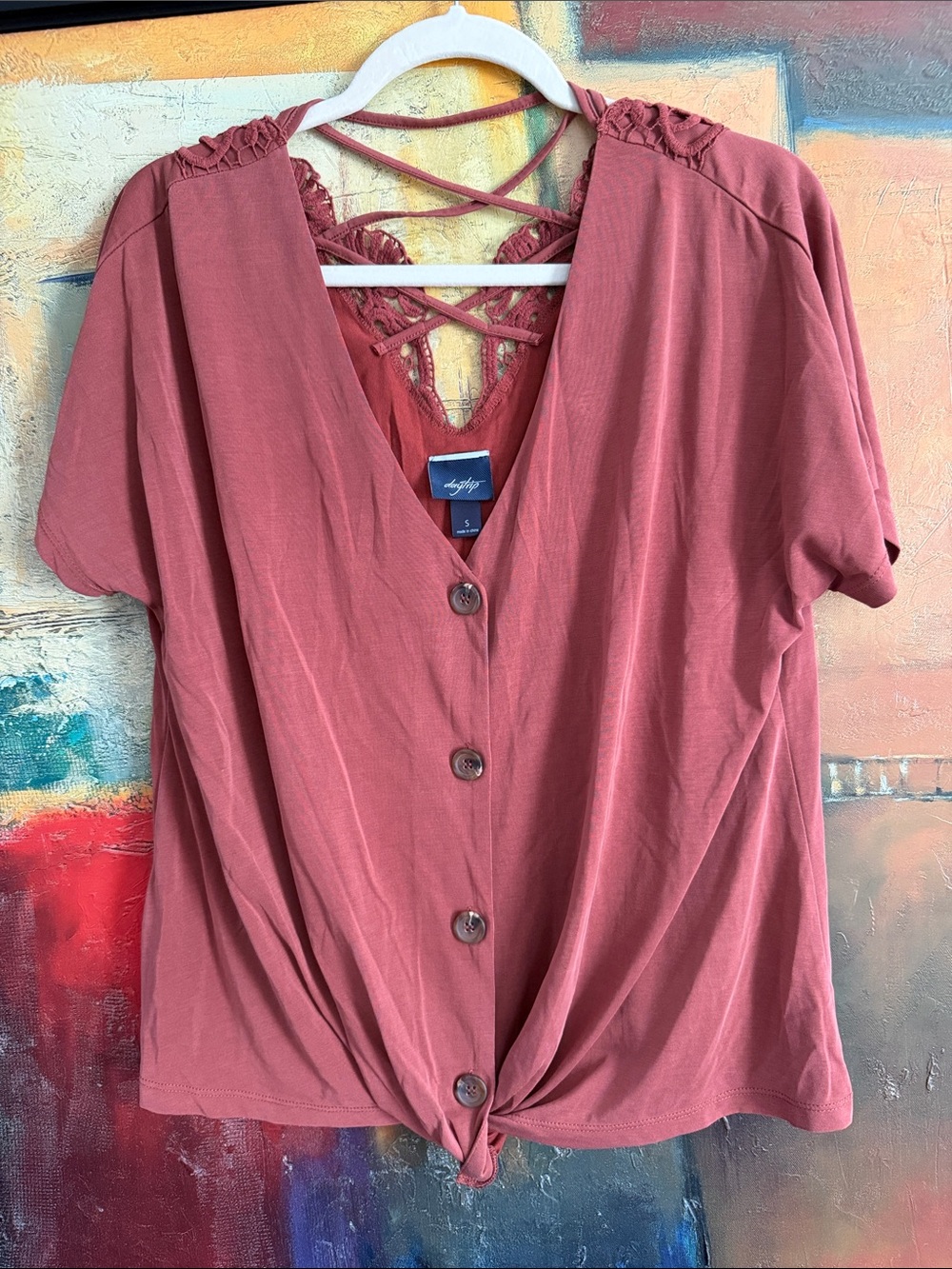 Daytrip Button Down Loose Fitting Crocheted Rust Orange Top, Women’s Small 🤍